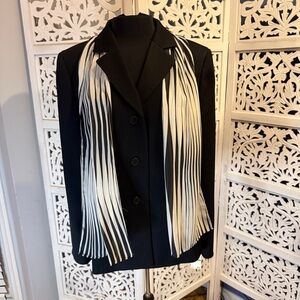 NWT Le Suit Black Blazer with Striped Scarf Sz 16